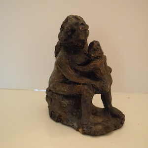 Expressionist Brutalist Mother w Child Mid-Century Abstract Sculpture