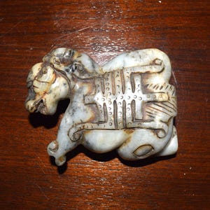 Chinese Light Green Jade Horse China Old Han Dynasty White Jade Carved Strong Lucky Horse or Beast Figure Statue Carving Of A Chimera Bixie