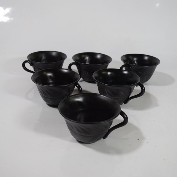 Vintage Black Leaf Wrapped Cup with Twisted Branch Handle Leaf Latte Tea Coffee Cup Embossed Leaves Handmade Mug SOLD in PAIRS - SETS of 2