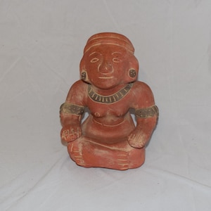 Veracruz Seated Female Coast Watcher Mexican Primitive Figure Pre-Columbian Sitting Mayan Aztec Inca Mexico Repro Quetzalcoatl