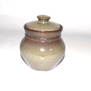 Rowe Pottery Works from Cambridge, Wisconsin Green Ridged Lidded Jar Small Jar, Lidded Mini Canister Excellent Condition Rare Coloration