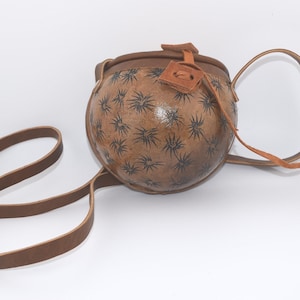 So So CUTE! Half Coconut Shell Gourd Art Crossbody Bag Purse Lined with Burlap Vintage