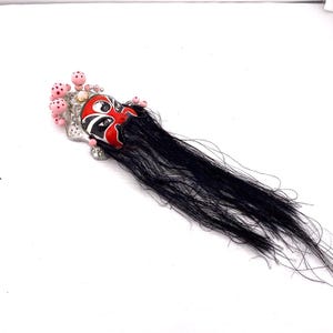 Chinese Huishan Wuxi Clay Opera Facial Decorative Mask Long Black Beard Asian Peking Art Theatre Mini Opera Masks Yao Chi, Han Dynasty