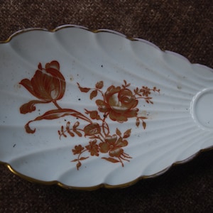 Dish Limoges France Scalloped Porcelain Dresser Tray Dish with Gold Floral Center