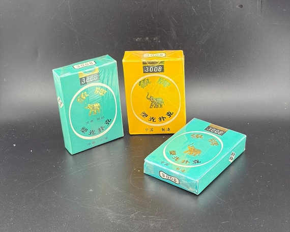 Rare Elephant Brand 3008 Playing Cards - 3 Decks (1 Yellow, 2 Aqua) , All Sealed Playing Deck of Cards from Shanghai, China Rare Elephant Brand 3008 Playing Cards - 3 Decks (1 Yellow, 2 Aqua) , All Sealed Playing Deck of Cards from Shanghai, China