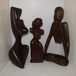 24" Cubism Style Wood Carving Female Nude Breasts Torso Body Haitian