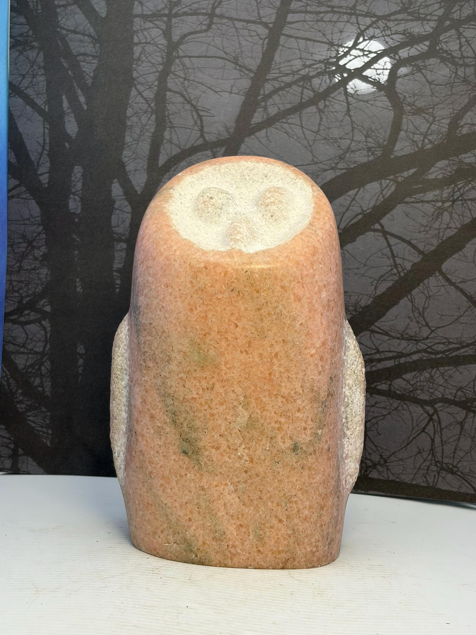 Marble Carving Owl Sculpture attributed to Charles C.R. Schiefer Folk Art Stone Carved Owl Sculpture