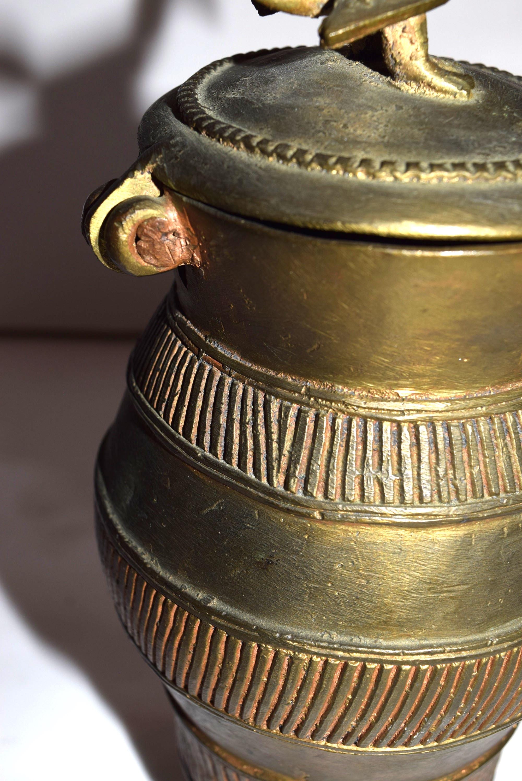 African Cast Bronze Gold Dust Vessel Kuduo Ashanti Tribe Ghana Brass ...
