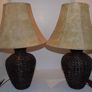Coastal Natural Woven Rattan Seagrass Side Table Lamp  Woven Wicker Round Weaving Table Lamp Sold Separately or as a Pair