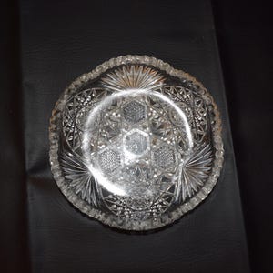 Exquisite Round Crystal Bohemia Clear Cut Low Bowl is Thick and Heavy with Intricate Designs and Hobstars Use as Candy Dish or Trinket Bowl