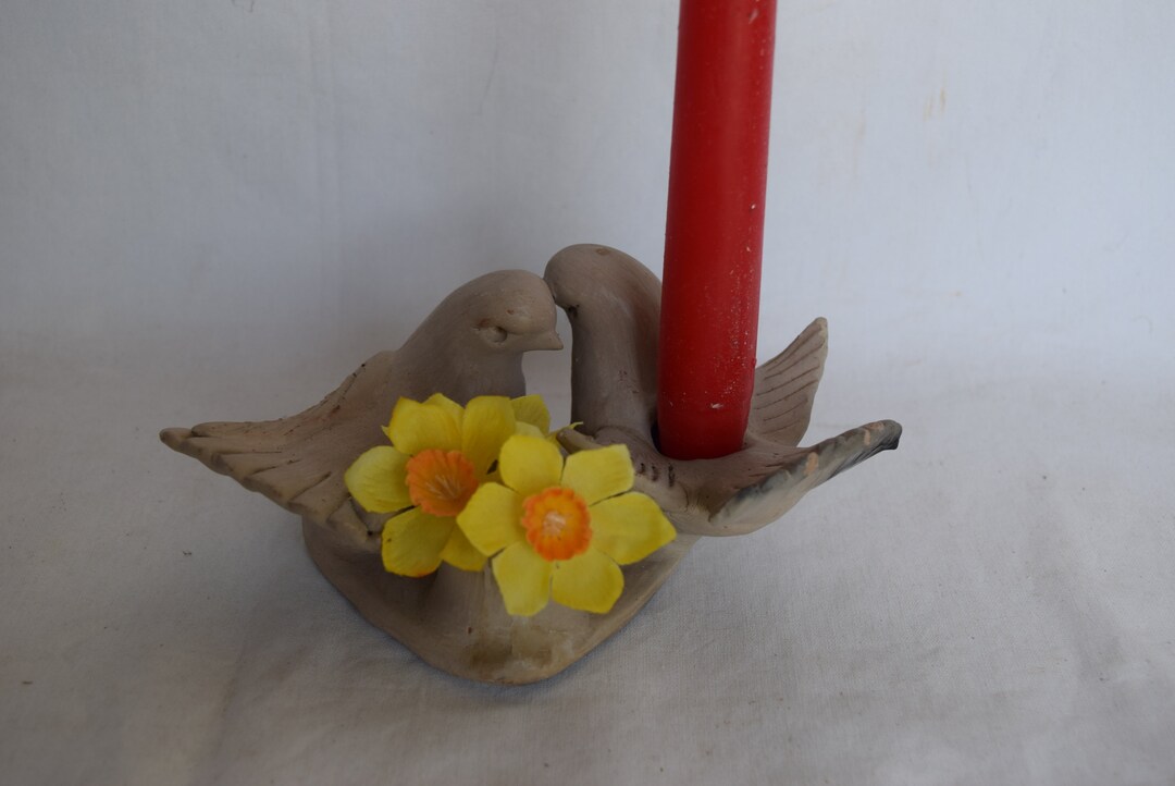 Dove Candle Holders Vintage Pottery Hand Made Ivory Glaze Bridal