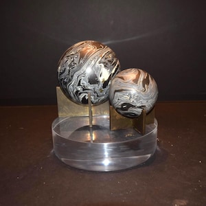 Spherical Brass Marbleized Orbs with Brass Stands Sphere, Gray  Home Decor Decorative Objects  Sculptures