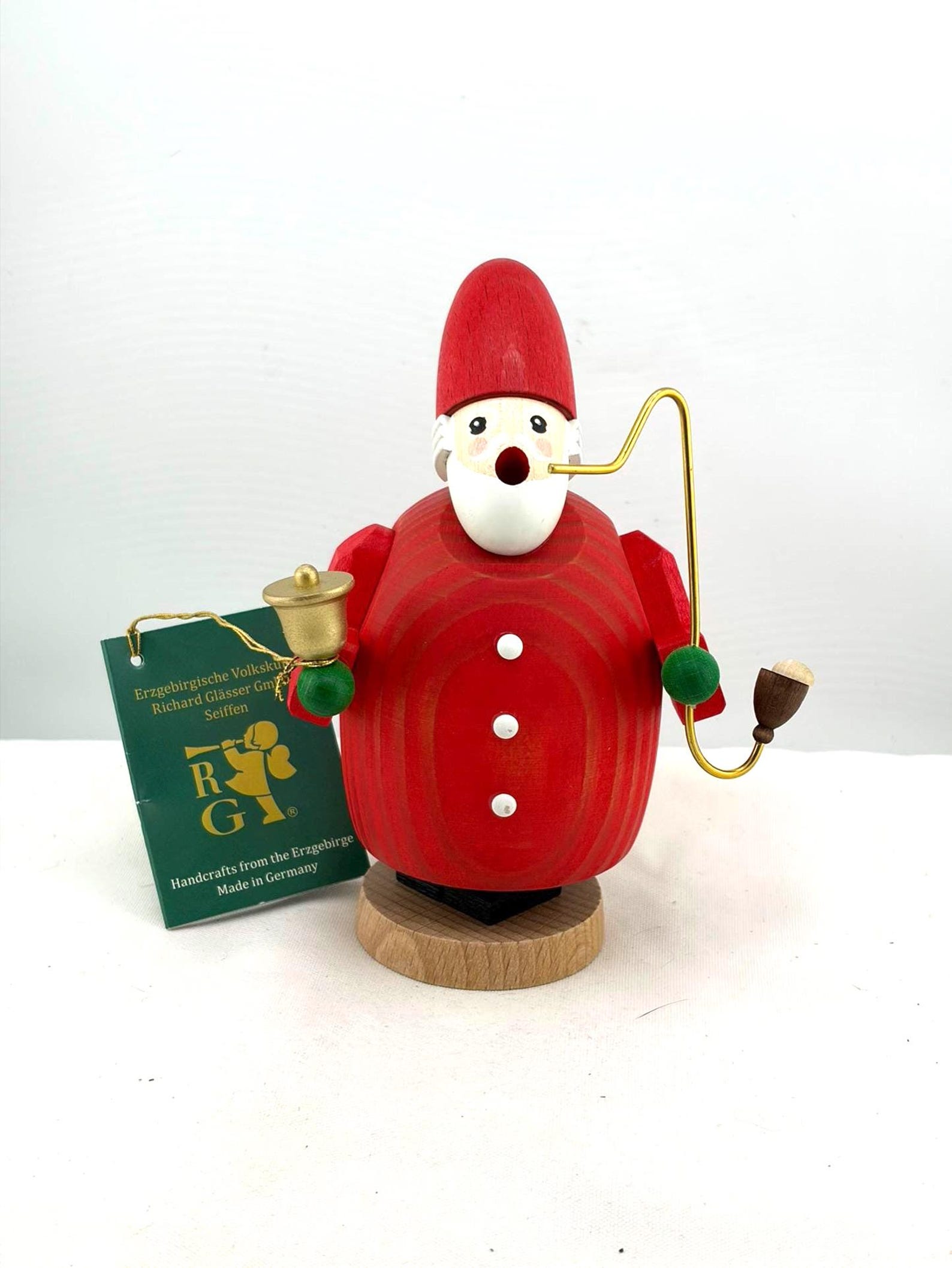 Santa Claus Bell Ringer German Incense Smoker Original Erzgebirge Richard Glaesser Seiffen Collectible Traditional Folk Art Never Used