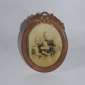 Antique Noble Empire Table Picture Frame Art Nouveau Gilt Brass Frame Oval 20th Century French Louis XVI Picture Frame Floral and Bow Detail