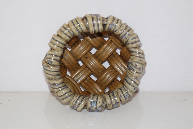 Rustic Clay Woven Basket With Earth Tone Brown Glaze Art Etsy
