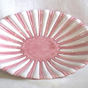 Plate Mid Century Italian Pink Shell Shape Dish Pink White Shell Soap Dish Raymor Italy Majolica Style Free Shipping