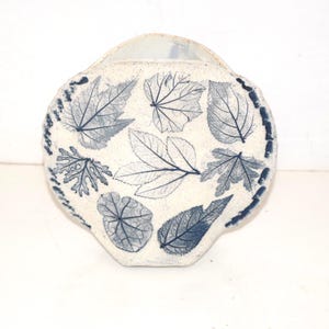 Freeman Ceramics Vase Los Angeles Organic Leaf Blue Organic Leaf Pottery Container BOTANICAL POUCH Impressed Leaves on Clay Leaf Sampler