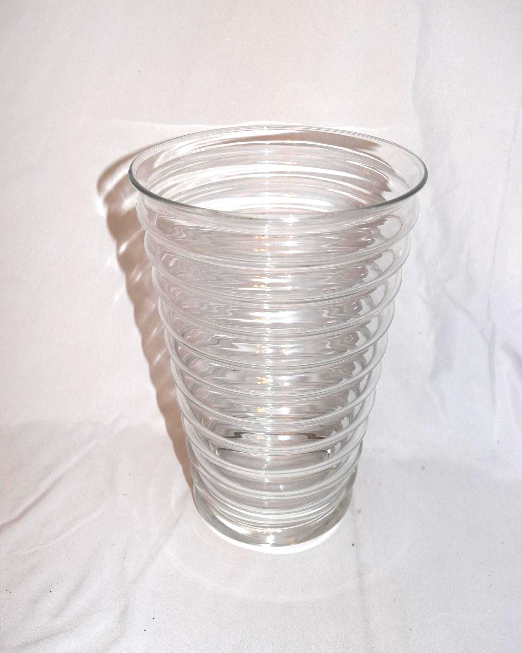 Large RIBBED GLASS Vase 80's IKEA Horizontal Ribbed Clear Vase 11