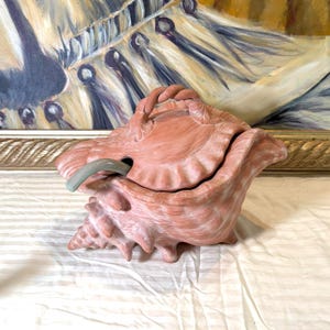 Terracotta Clay Soup Tureen or Planter Conch Shell Lid Dutch Oven Casserole Pottery Artist's Signed Seashell Tureen W/ Underplate & Ladle