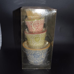 Pier 1 Imports Hand-painted Cup Measuring Cups Floral Hand Stamped Stoneware Stackable or Hanging Measuring Cups New Never Used