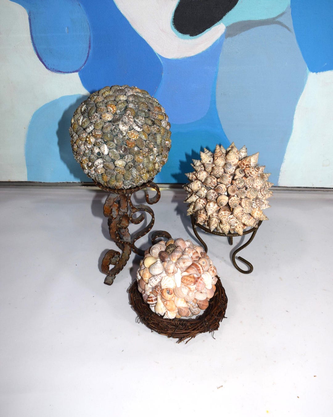 Shell Balls Seashell Encrusted Balls Art Sculpture Rose Colored Shell Ball, A ...