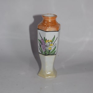 Japanese Small Floral Bud Vase Hand Painted Lusterware 5.5” Bud Vase Made in Japan Orange Lusterware Small Vase