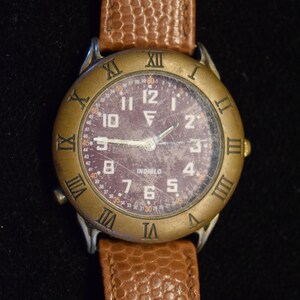 Timex Indiglo Quartz Watch Roman Numeral Bezel Croc or Reptile Pattern Leather Straps Leather Band CR 1025 Cell NEED BATTERY