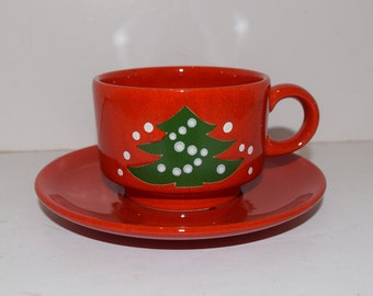 Waechtersbach Christmas Tree Germany Flat Short Cup & Saucer and Christmas Tree Tall Coffee Cup / Mug SOLD SEPARATELY