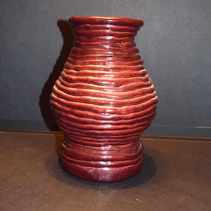 Vintage Hand Coiled Postmodern Handcrafted Organic Brutalist Style Coil Pottery Art Large and Heavy Rope Vase Container Signed Lorraine ‘77