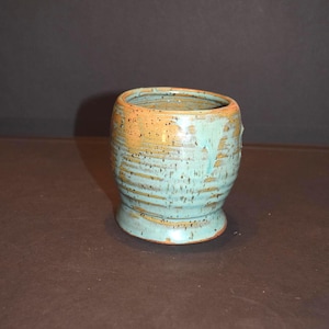 Small Pottery Jade African Violet Pot Rustic Green Stoneware Planter or Pencil Holder