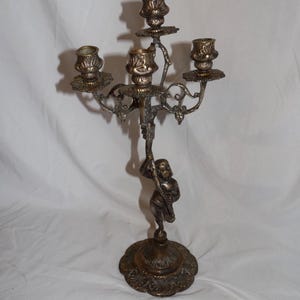 Antique Victorian Cherub Three Light Candelabra  Figural French Putti Figurines Candlestick Victorian Candle Holder Solid & Heavy Candelabra