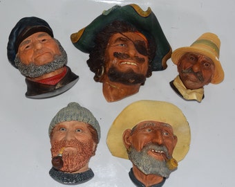 Fishermen and Farmers "BOSSON'S”, Character Head Plaques by Bossons Congleton England No Box  SOLD SEPERATLY