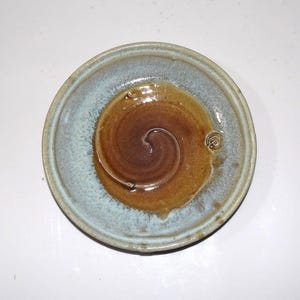 Turquoise Spiral Swirl Center Design Art Studio Pottery Plate Signed Hand Thrown Clay Trinket Tray Plate