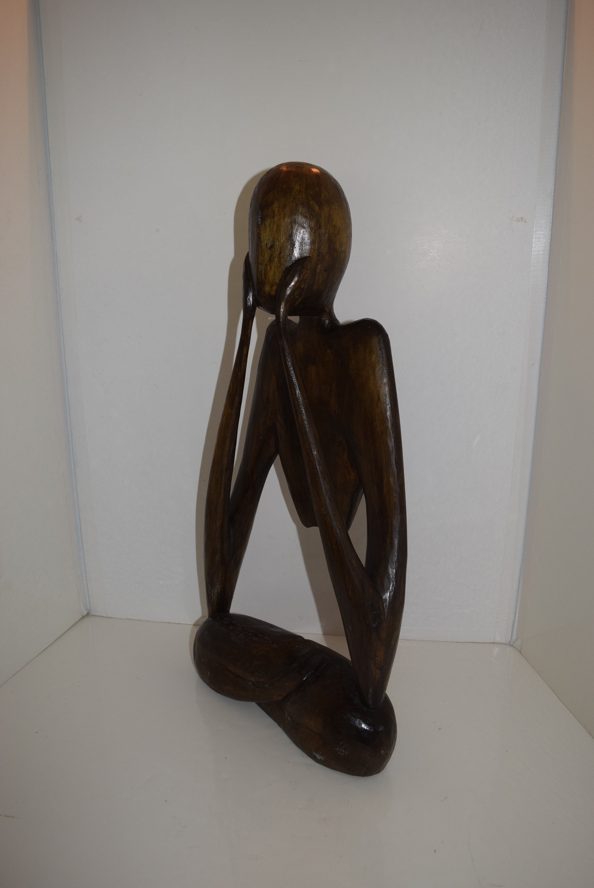 Huge 24 Thinker or Boredom Hand Crafted Wood Statue Abstract image