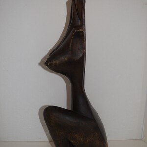 24" Cubism Style Wood Carving Female Nude Breasts Torso Body Haitian