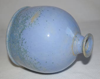 Pottery Bud Vase Blue Glazed Stoneware Pottery Art Studio Makers Mark  (B7)