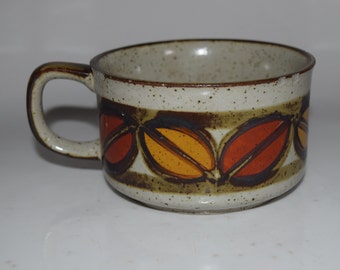 Otagiri Stoneware Speckled Soup Mug – Autum Leaf Design 1970s Speckled Stoneware Chili Soup Bowl