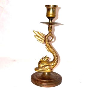 Koi or Dolphin Brass Candle Holder Candlestick Stand Fish Base