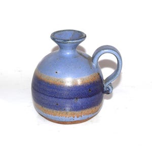 Stoneware Oil Jug or Bud Vase Hand Crafted Glazed Clay Pottery Vase Pitcher Signed and Dated 1987
