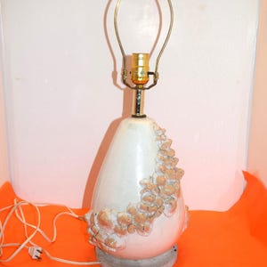 One of a Kind Seashell Encrusted Handmade Pottery Lamp Appliqued Sea Shells Swirl Body on Off White Clay Body Beach Decor Seaside Cottage