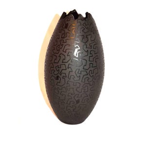 Postmodern Hungarian Sgraffito Pottery Abstract Jagged Vase Lajos 1980s Annette Williams for Kovats Black Signed SOLD SEPARATELY