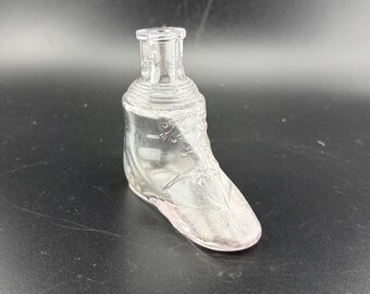 Vintage Figural Shoe Shaped Victorian Fashion Boot Cologne Bottle Made Of Clear Pressed Glass Slippers or Boot