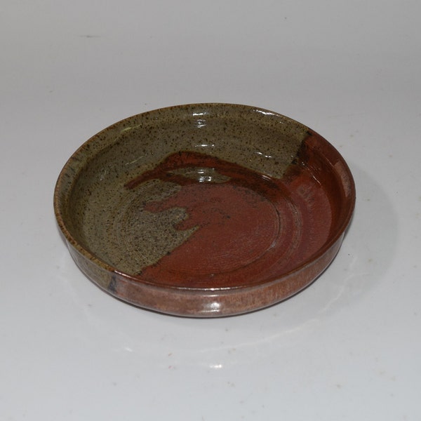 Art  Studio Pottery Rimmed Dish Hand Thrown Stoneware Pottery Shallow Bowl in Rust and Browns 7.75 inches