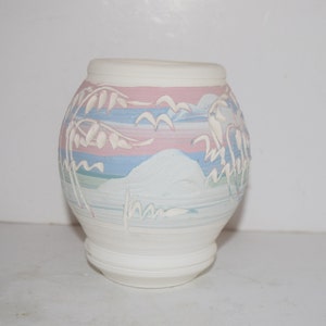 Southwestern Hand Carved Sgraffito Vase Pottery Vase Sgraffito Pink Blue White Pastel Southwestern Design Aztec