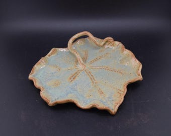 Maple Leaf Shaped Dish Plate Handmade Leaf Plate Ceramic Tray Leaf Shape Art Pottery Hand Crafted Signed Handcrafted Glazed Stoneware