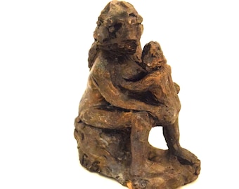 Expressionist Brutalist Mother w Child Mid-Century Abstract Sculpture