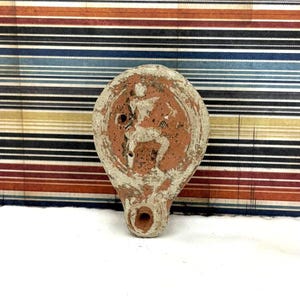 Ancient Antique Roman / Greek Terracotta Clay Oil Lamp Vessel Egypt Museum Quality Artifact  Pottery Glazed Ceramic Stoneware Oil Candle
