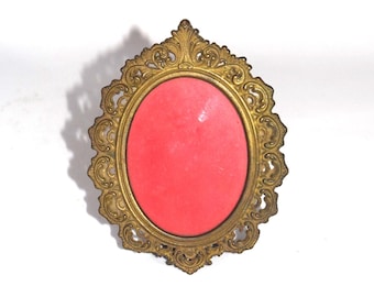 Small Italian Rococo Bronze Color Oval Photo Frame Brass Oval Frames Made in Italy Ornate Filigree