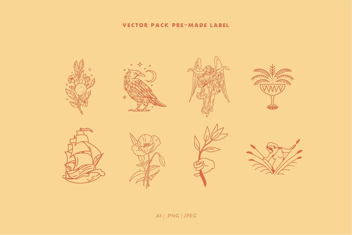 Editable Artisan Line Drawing Bundle, Stylish Icons, Logos, Labels ...