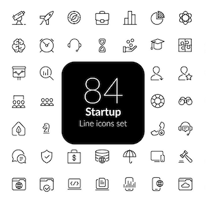 Ensemble de 84 icônes de dessin au trait SVG, EPS, PNG, Affinity Designer, IA, Psd, Pdf, croquis, Business Pack, ensemble d'entreprise, bureau de marque moderne